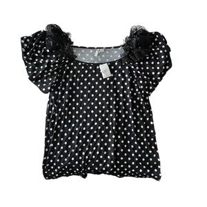Black Polka Dot Blouse with Lace Sleeves